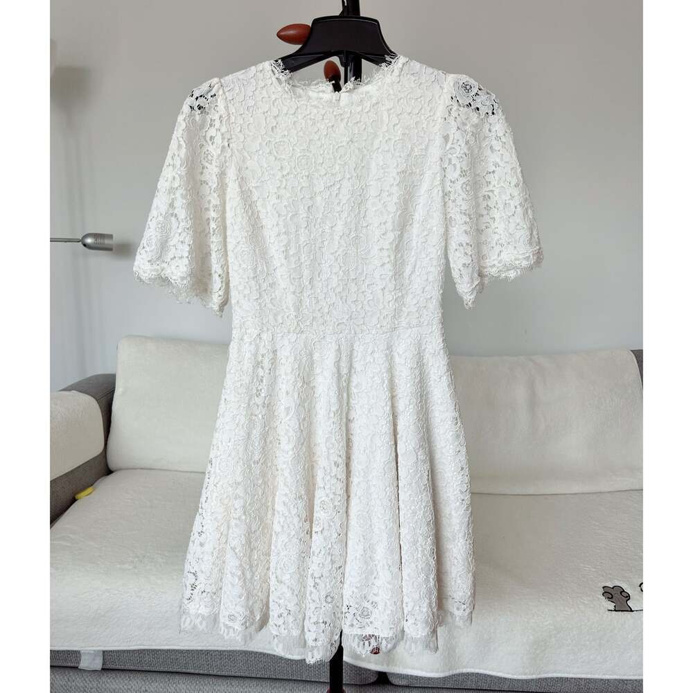White Lace Fit & Flare Mini Dress – Size M Short Sleeve Lined Wedding Party